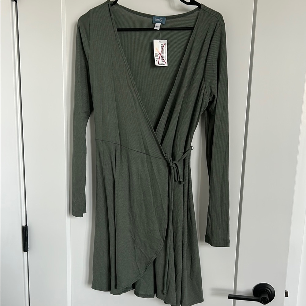 South Moon Under Olive Long Sleeve Wrap Dress